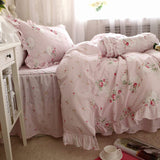 Taooba-New Sweet pink LOVE bedding set rustic ruffle duvet cover print quilt cover elegant wrinkle bed sheet bedspread princess bedding