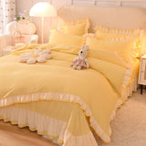 Taooba Christmas Gift Pink Princess Girls Ruffle Lace Bedding Sets Luxury Quilt Cover Bed Sheet and Pillowcases Soft Bedclothes Decor Home