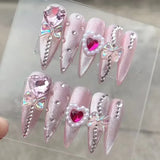 Taooba Christmas Nail  24pcs Sweet Pink False Nails Bow Heart Designs Cute Press on Nails Almond Detachable French Fake Nails Full Cover Nail Art Tips