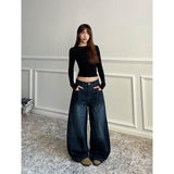 Taooba party outfit  Blue Women's Retro Y2K 2000s Wide Leg Baggy Casual Denim Trouser High Waist Loose Jeans 2024 Autumn Harajuku Full Length Pants