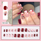 Taooba Christmas nail 24Pcs Medium Long Acrylic Fake Nails Removable French Fake Nails Wearing False Nails Set Full Cover Ballet Press On Nail Tips&7Y