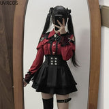 Taooba  party look inspos 2024 Japanese Black Short Skirt Set Gothic Ruffle Mini Skirts Sexy Lace Off Shoulder Lolita Shirt Gown Faldas Y2k Aesthetic Suit