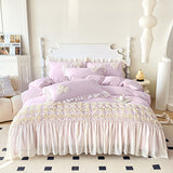 Taooba Christmas Gift 3Pcs Pink Skin-friendly Soft Three-dimensional Flowers Embroidery Lace Ruffles Princess Bedding Set Duvet Cover With Pillowcases