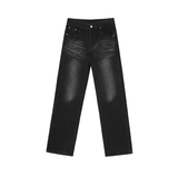 Taooba- 10348 WASHED BLACK WIDE STRAIGHT DENIM JEANS