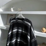 Taooba-5551 BLACK KNITTED STRIPE LONG SLEEVE SWEATER