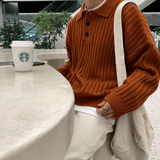 Taooba-6237 VERTICAL KNITTED BUTTON-UP SHIRT SWEATER