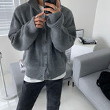 Taooba-5550 GRAY KNITTED FULL BUTTON-UP SWEATER