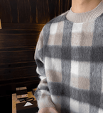 Taooba-10175 KNIT PLAID CREWNECK SWEATER