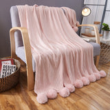 Taooba-Soft Solid Color With Ball Blanket For Beds Sofa100% Cotton Bedding Warm and Lovely Nap Bedspread