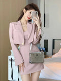 Taooba  party look inspos Autumn Pink New Two Piece Dress Set Women Blazer Coat+Strap Dress Set Female Casual Korean Fashion Slim Elegant Dress Suit 2024