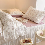 Taooba- Dobby Print ruffle lace bedding set floral gentle cotton queen bedding set simple bed sheets quilt cover bedding princess linen