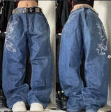 Taooba Skull geometric gothic pattern popular street high-waisted jeans men 2000s American vintage hip-hop fashion straight baggy pants