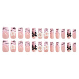 Taooba Christmas nail 24Pcs French False Nails Pink Zebra Pattern Press on Nails Medium Square Coffin False Nails Y2k Artificial Full Cover Nail Tips