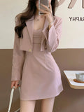 Taooba  party look inspos Autumn Pink New Two Piece Dress Set Women Blazer Coat+Strap Dress Set Female Casual Korean Fashion Slim Elegant Dress Suit 2024