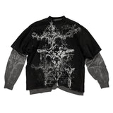 Taooba Gothic skull cross letter print fake two-piece design y2k T-shirt for men 2000s American retro punk rock niche street baggy tops