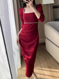 Taooba  party look inspos Autumn Fashion Vintage Women Red Dress Sexy Bodycon Slim Party Wedding Dresses Chic Elegant Female Clothes Robe Vestidos