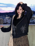 Taooba party outfit  Rockmore Retro Gothic Print Sweatshirts Harajuku Hoodie Coats Loose Casual Outerwear Fall Long Sleeve Zipper Tops Women's Jacket