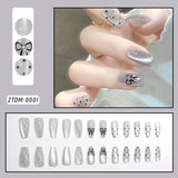 Taooba Christmas nail 24Pcs Medium Long Acrylic Fake Nails Removable French Fake Nails Wearing False Nails Set Full Cover Ballet Press On Nail Tips&7Y