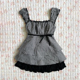 Taooba party outfit  Plaid pattern suspenders emo girl Harajuku 90S tops bow decoration grunge punk rock aesthetic hip hop fashion casual women's top