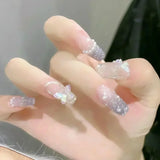 Taooba Christmas nail 24pcs Wearable Pink Press on Fake Nails Tips with Glue False Nails Design Butterfly Lovely Girl False Nails with Wearing Tools