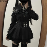 Taooba  party look inspos 2024 Japanese Black Short Skirt Set Gothic Ruffle Mini Skirts Sexy Lace Off Shoulder Lolita Shirt Gown Faldas Y2k Aesthetic Suit