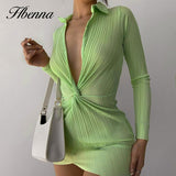 Taooba Christmas Gift outfit  V-Neck Mini Dress Long Sleeve Sexy Bodycon Skinny Summer Beach Dresses Women Twist Solid 2022 Streetwear Party Slim Dress