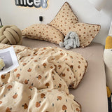 Taooba Christmas Gift Bedding Set Double Layered Yarn INS Girls Mushroom Soft Washed Cotton Bed Sheet Queen King Size Duvet Set Pillowcase Bed Sheet