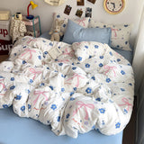 Taooba Christmas Gift Bed Linen Bedding Set A-Class Washed Cotton Four-Piece Bed Sheets Set Comfort Sets Solid  Couple Bed Quilt Cover Home Textile