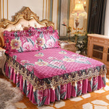 Taooba-Thick Bedspread Warm Velvet Bed Covers Skirt Floral Print Pattern Lace Bedding Queen Bedded Set Mattress Cover Decor Decoration