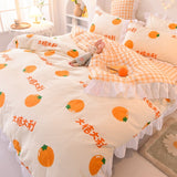 Taooba-Kawaii Rainbow Bedding Set Cotton Twin Full Queen Size Strawberry Flower Hearts Cute Fitted Bed Sheet Pillowcases Duvet Cover