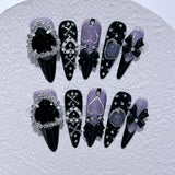 Taooba Christmas nail 10pc Stiletto Almond Press On Nails Dark Black Fake Nails With Butterfly Star Design Hot Girl Detachable Full Cover Nail Art Tip