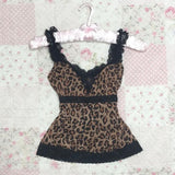 Taooba party outfit  Leopard print suspenders gothic lace decoration Harajuku Y2K tops emo city girl sexy silm rock punk hip hops Street women's tops