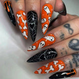 Taooba 24Pc Halloween False Nails with Almond Head Designs Cute Clown Fake Nails French Full Cover Manicure Press on Nail Tips for Girl