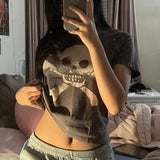 Taooba Christmas Gift outfit  - Punk Skull Print Crop Top