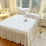 Taooba Christmas Gift Korean Princess Style Lace Ruffles Bedding Set Skin-friendly Soft Seersucker Duvet Cover Set Bed Sheet Or Bed Skirt Pillowcases