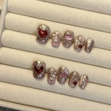 Taooba Christmas nail 10Pcs Handmade Cute Press on Nails Short  Korean Fake Nails With 3D Star Moon Rhinestone Heart Design Artifical False Nail Tips