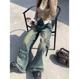 Taooba party outfit  Women's Blue Gothic Baggy Cargo Jeans with Star Harajuku Y2k 90s Aesthetic Denim Trousers Emo 2000s Jean Pants Vintage Clothes