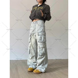 Taooba New Harajuku Streetwear Y2K Trousers Trendy Retro Multi-Pocket Baggy Jeans Women Vintage Casual Straight Leg Wide Leg Overalls