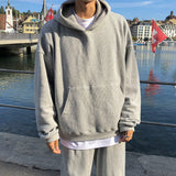 Taooba  No. 3135 GRAY KNITTED HOODIE AND WIDE SWEATPANTS (TOP & BOTTOM)