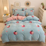 Taooba-Thick Warm Coral Fleece 4pcs Bedding Set Cute Printing Quilt Cover Super Soft Velvet Bed Sheet Pillowcase King Size Bedding Set