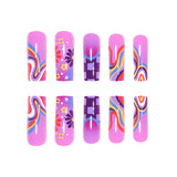 Taooba Christmas Nail  24 Long Coffins with Purple Flower Patterns ABS Full Gloss Fake Nails&1 Nail File and 1 Piece of Jelly Glue