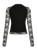 Taooba party outfit  Rockmore Lace Long Sleeve T Shirt for Women Y2K Dark Academic Bow Patchwork V Neck Pullover 2000s Gothic Slim Fit Top Streetwear