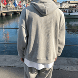 Taooba-3135 GRAY KNITTED HOODIE AND WIDE SWEATPANTS (TOP & BOTTOM)