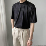 Taooba-4442 PLEATED HALF TURTLENECK SHORT SLEEVE SHIRT