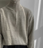 Taooba-5555 KNITTED HALF TURTLENECK COLLAR HALF ZIP-UP SWEATER