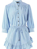 Taooba- Striped Lantern Sleeve Buttoned Shirt and Ruffle Hem Skorts Set