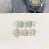 Taooba Christmas Nail  10Pcs Handmade Press on Nails Fresh Milk Green Champagne Short False Nails Glitter Sequins Design Full Cover Art Fake Nail Tips