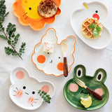 Taooba Cute Cartoon Underglaze Color Animal Ceramic Breakfast Plate Children's Rice Plate Fruit Cake Dessert Dish Dinner Plates