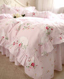 Taooba-New Sweet pink LOVE bedding set rustic ruffle duvet cover print quilt cover elegant wrinkle bed sheet bedspread princess bedding