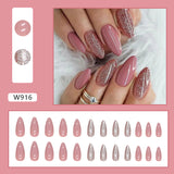 Taooba women’s fall fashion 2024 Pure Color Bean Paste Red Almond Nail Flash Sequins Fake Nails Ins Style Cinnamon Nude Color Wear Nail Nails